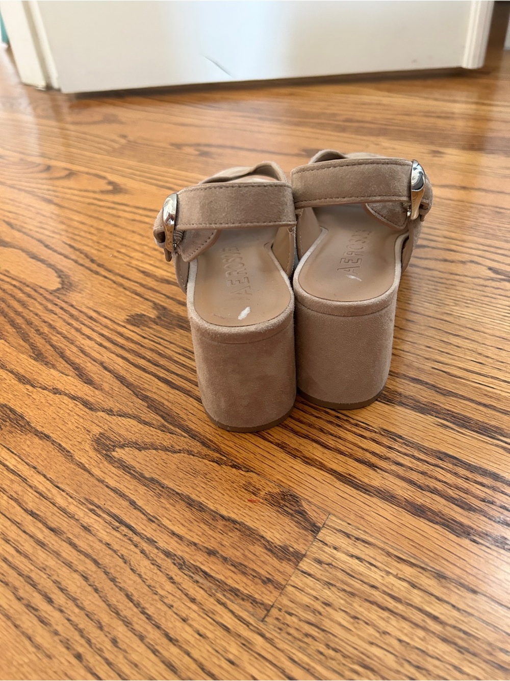 AEROSOLES Taupe Suede Open-Toe Slingback Sandals - Picture 4 of 5